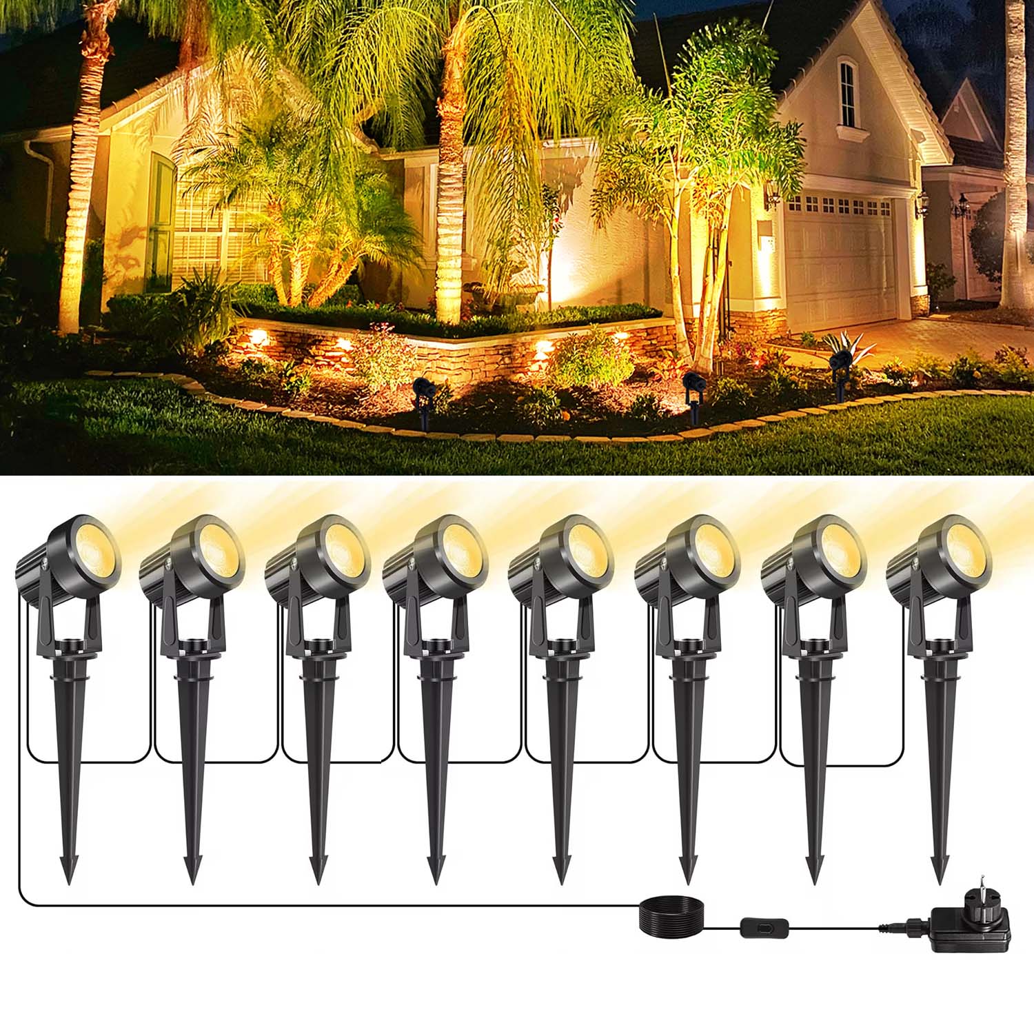 Landscape Spike Light - 4/6/8LEDS 3000K Outdoor Spotlight Landscape IP65